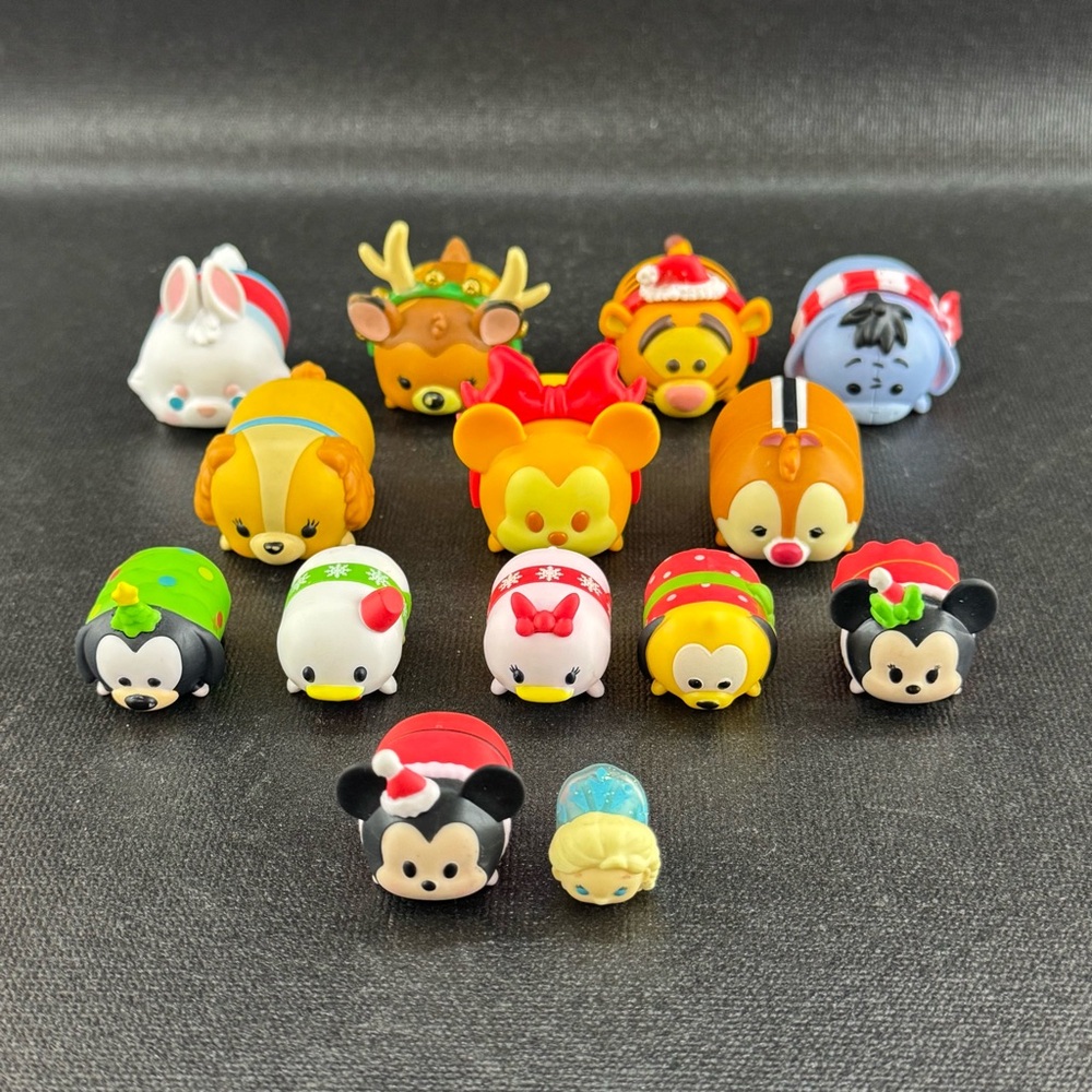 Disney Tsum Tsum Vinyl Toy Figures Mickey Pooh Frozen Christmas Lot Of 14